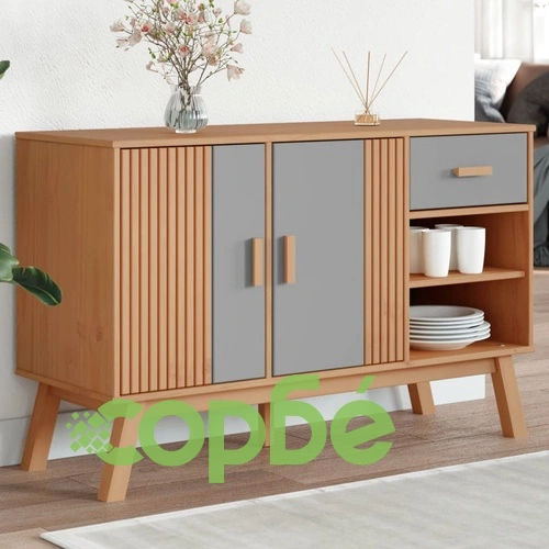 Сайдборд OLDEN, сиво и кафяво, 114x43x73,5 см, бор масив ➤ топ цена ➤ sorbe.bg