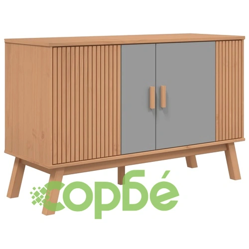 Сайдборд OLDEN, сиво и кафяво, 114x43x73,5 см, бор масив ➤ топ цена ➤ sorbe.bg