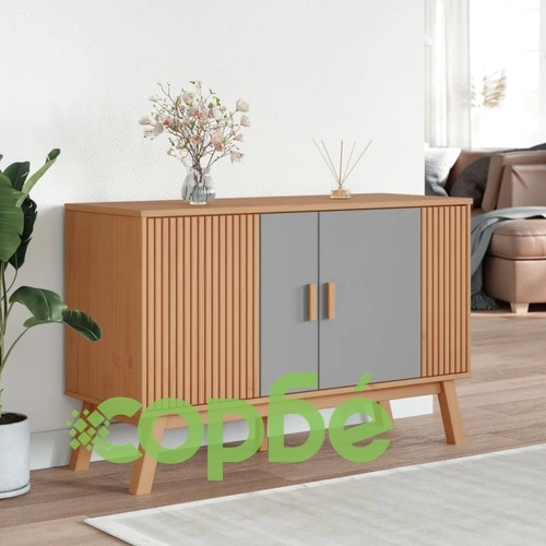 Сайдборд OLDEN, сиво и кафяво, 114x43x73,5 см, бор масив ➤ топ цена ➤ sorbe.bg