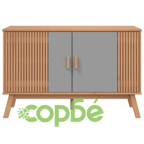 Сайдборд OLDEN, сиво и кафяво, 114x43x73,5 см, бор масив ➤ топ цена ➤ sorbe.bg