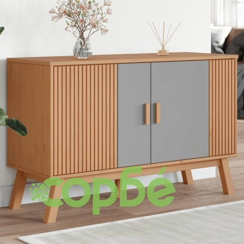 Сайдборд OLDEN, сиво и кафяво, 114x43x73,5 см, бор масив ➤ топ цена ➤ sorbe.bg