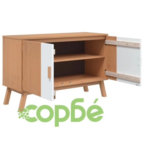 Сайдборд OLDEN, бяло и кафяво, 114x43x73,5 см, бор масив ➤ топ цена ➤ sorbe.bg