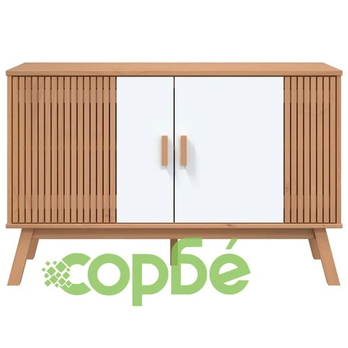 Сайдборд OLDEN, бяло и кафяво, 114x43x73,5 см, бор масив ➤ топ цена ➤ sorbe.bg