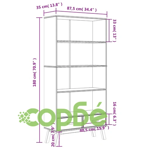 Библиотека с 4 рафта OLDEN, кафява, борово дърво масив ➤ топ цена ➤ sorbe.bg
