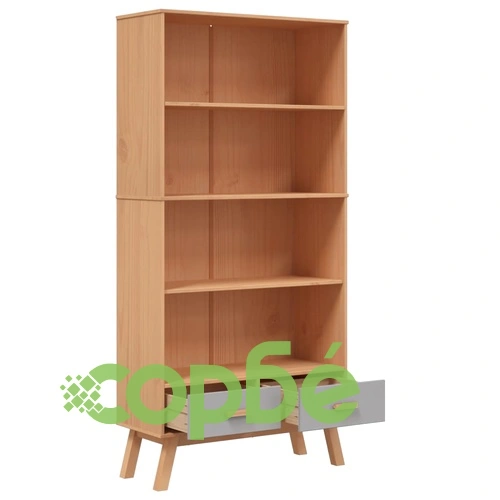 Библиотека с 4 рафта OLDEN, сива и кафява, борово дърво масив ➤ топ цена ➤ sorbe.bg