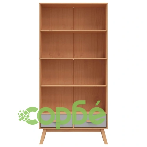 Библиотека с 4 рафта OLDEN, сива и кафява, борово дърво масив ➤ топ цена ➤ sorbe.bg