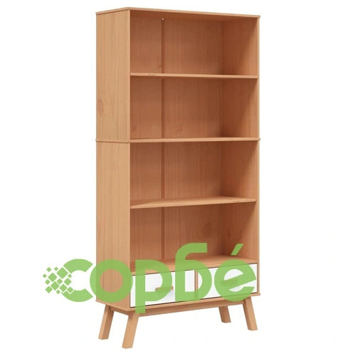 Библиотека с 4 рафта OLDEN, бяла и кафява, борово дърво масив ➤ топ цена ➤ sorbe.bg