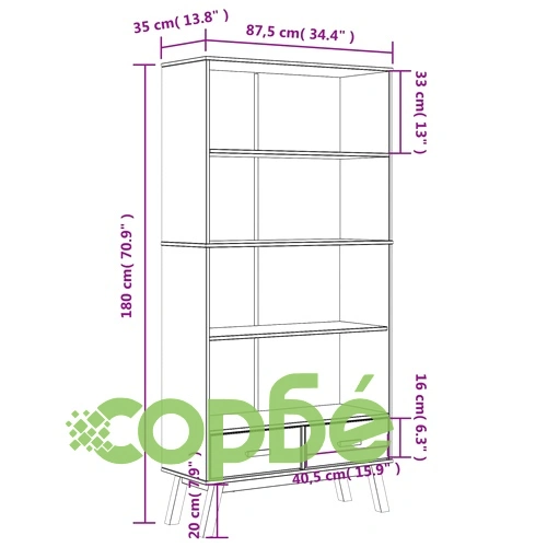 Библиотека с 4 рафта OLDEN, бяла и кафява, борово дърво масив ➤ топ цена ➤ sorbe.bg