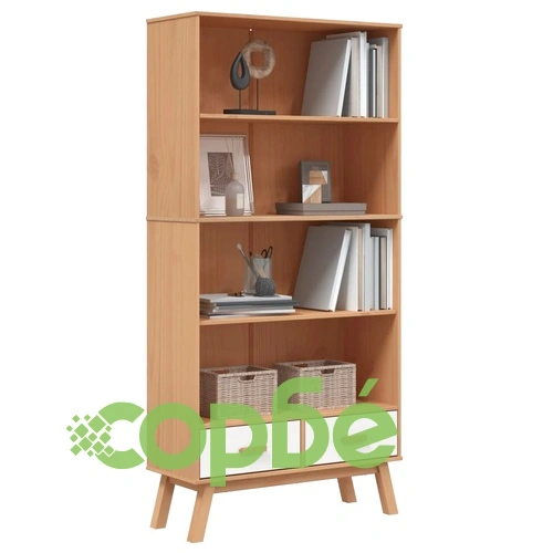 Библиотека с 4 рафта OLDEN, бяла и кафява, борово дърво масив ➤ топ цена ➤ sorbe.bg