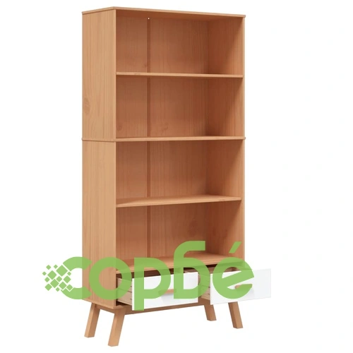 Библиотека с 4 рафта OLDEN, бяла и кафява, борово дърво масив ➤ топ цена ➤ sorbe.bg