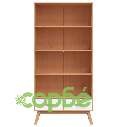 Библиотека с 4 рафта OLDEN, бяла и кафява, борово дърво масив ➤ топ цена ➤ sorbe.bg