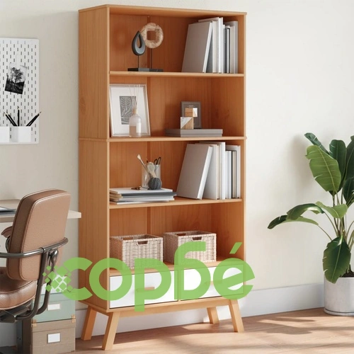 Библиотека с 4 рафта OLDEN, бяла и кафява, борово дърво масив ➤ топ цена ➤ sorbe.bg