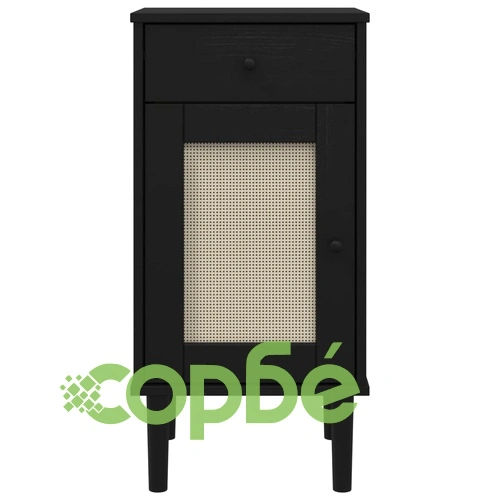 Нощно шкафче SENJA ратанова визия черно 40x35x80 см бор масив ➤ топ цена ➤ sorbe.bg