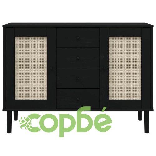 Сайдборд SENJA ратанова визия черен 112x40x80 см бор масив ➤ топ цена ➤ sorbe.bg