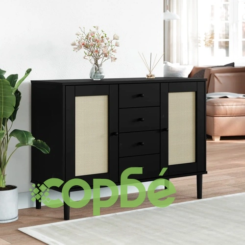 Сайдборд SENJA ратанова визия черен 112x40x80 см бор масив ➤ топ цена ➤ sorbe.bg