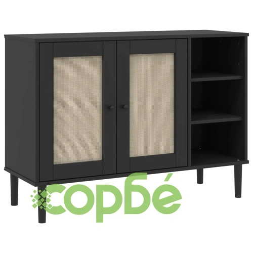 Сайдборд SENJA ратанова визия черен 112x40x80 см бор масив ➤ топ цена ➤ sorbe.bg