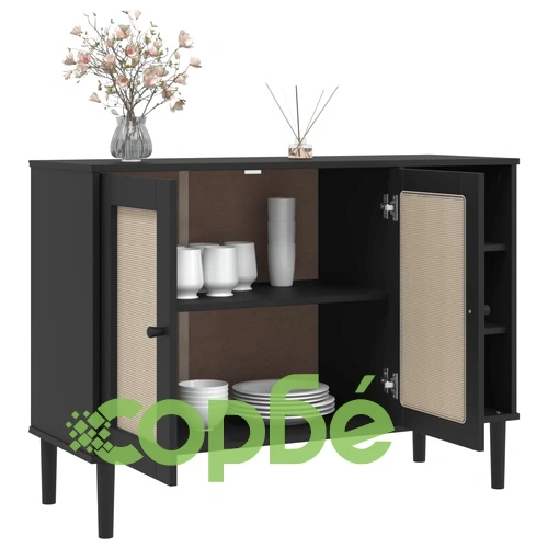 Сайдборд SENJA ратанова визия черен 112x40x80 см бор масив ➤ топ цена ➤ sorbe.bg
