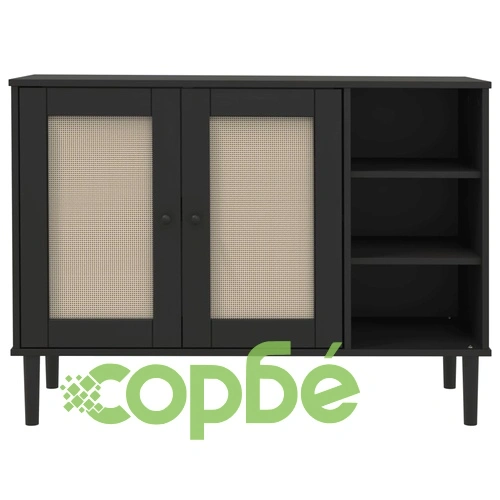 Сайдборд SENJA ратанова визия черен 112x40x80 см бор масив ➤ топ цена ➤ sorbe.bg
