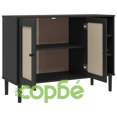 Сайдборд SENJA ратанова визия черен 112x40x80 см бор масив ➤ топ цена ➤ sorbe.bg