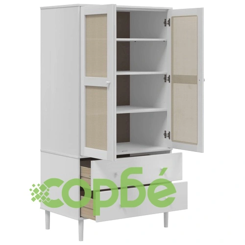 Гардероб SENJA, ратанова визия, бял, 90x55x175 см, бор масив ➤ топ цена ➤ sorbe.bg