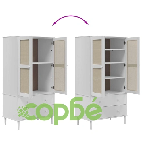 Гардероб SENJA, ратанова визия, бял, 90x55x175 см, бор масив ➤ топ цена ➤ sorbe.bg