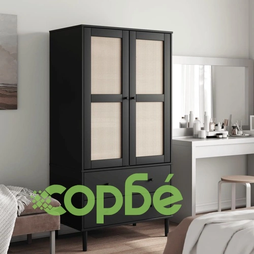 Гардероб SENJA ратанова визия черен 90x55x175 см бор масив ➤ топ цена ➤ sorbe.bg