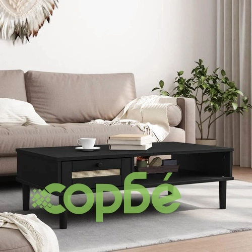 Кафе маса SENJA ратанова визия черно 100x55x33 см бор масив ➤ топ цена ➤ sorbe.bg