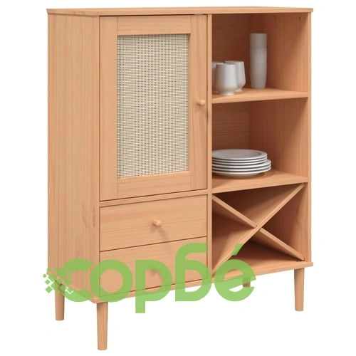 Бюфет SENJA, ратанова визия, кафяв, 90x40x112 см, бор масив ➤ топ цена ➤ sorbe.bg