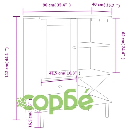 Бюфет SENJA, ратанова визия, кафяв, 90x40x112 см, бор масив ➤ топ цена ➤ sorbe.bg