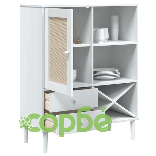 Бюфет SENJA, ратанова визия, бял, 90x40x112 см, бор масив ➤ топ цена ➤ sorbe.bg