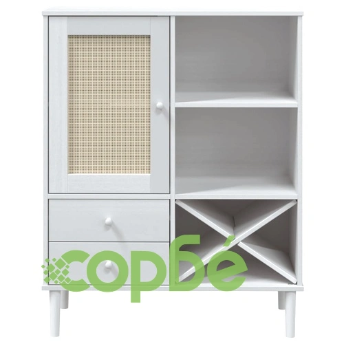 Бюфет SENJA, ратанова визия, бял, 90x40x112 см, бор масив ➤ топ цена ➤ sorbe.bg