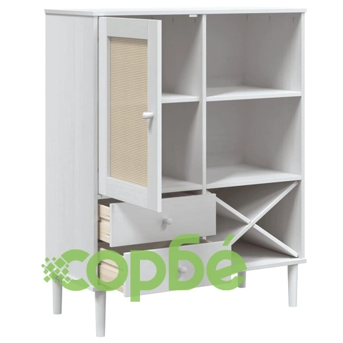 Бюфет SENJA, ратанова визия, бял, 90x40x112 см, бор масив ➤ топ цена ➤ sorbe.bg