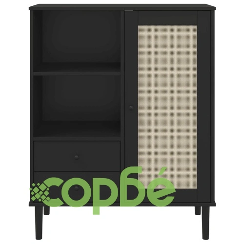 Бюфет SENJA, ратанова визия, черен, 90x40x112 см, бор масив ➤ топ цена ➤ sorbe.bg