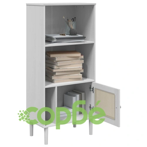 Библиотека SENJA ратанова визия бяла 60x35x130 см бор масив ➤ топ цена ➤ sorbe.bg