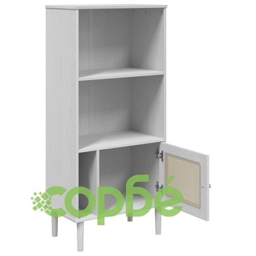 Библиотека SENJA ратанова визия бяла 60x35x130 см бор масив ➤ топ цена ➤ sorbe.bg