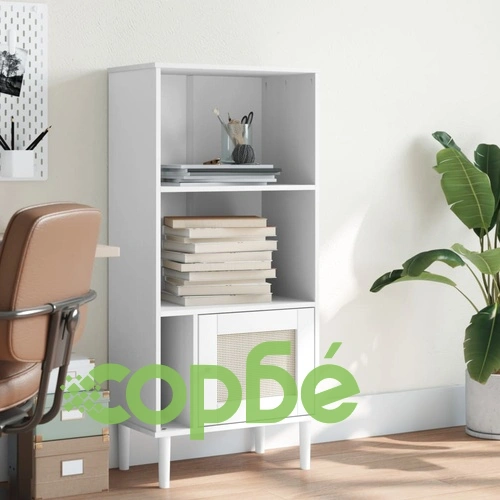 Библиотека SENJA ратанова визия бяла 60x35x130 см бор масив ➤ топ цена ➤ sorbe.bg