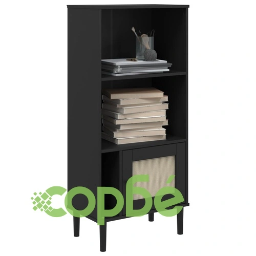 Библиотека SENJA ратанова визия черна 60x35x130 см бор масив ➤ топ цена ➤ sorbe.bg