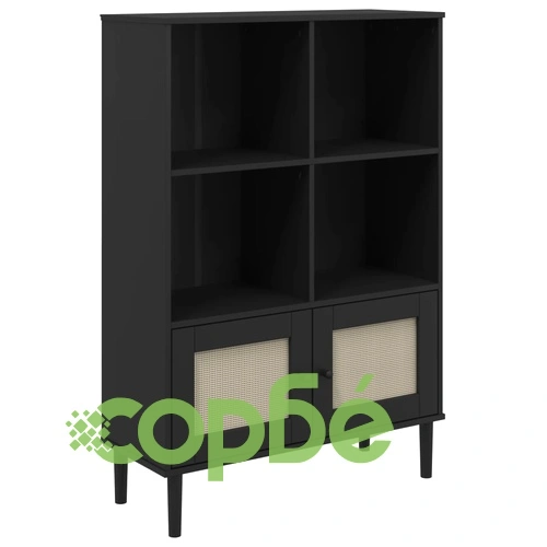 Библиотека SENJA ратанова визия черна 90x35x130 см бор масив ➤ топ цена ➤ sorbe.bg