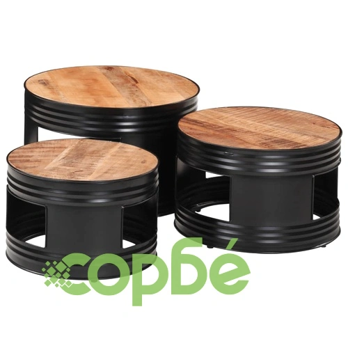 Бар маси с форма на барабан 3 бр масивно грубо мангово дърво ➤ топ цена ➤ sorbe.bg