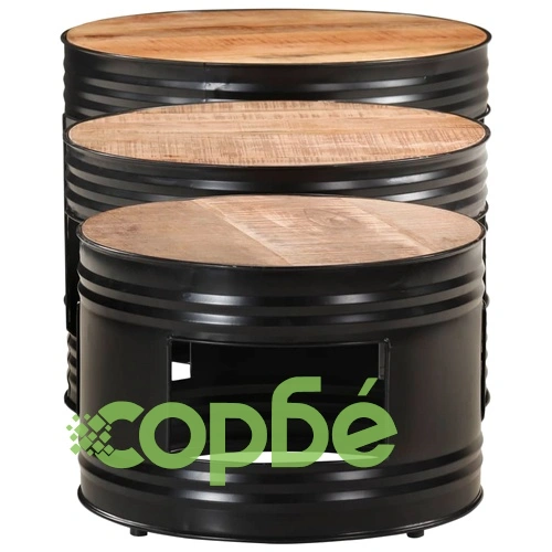 Бар маси с форма на барабан 3 бр масивно грубо мангово дърво ➤ топ цена ➤ sorbe.bg