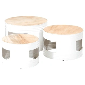 Бар маси с форма на барабан 3 бр масивно грубо мангово дърво