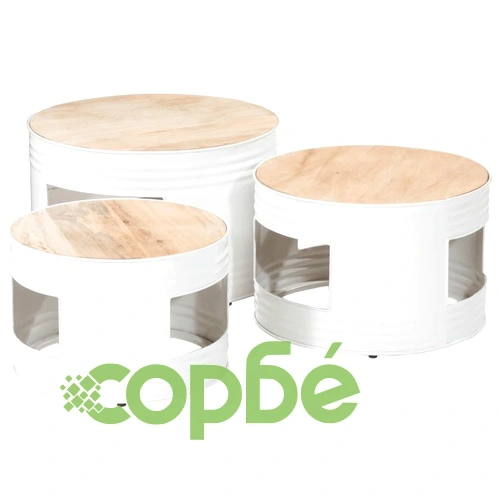 Бар маси с форма на барабан 3 бр масивно грубо мангово дърво ➤ топ цена ➤ sorbe.bg