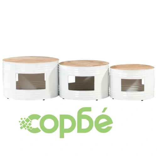 Бар маси с форма на барабан 3 бр масивно грубо мангово дърво ➤ топ цена ➤ sorbe.bg