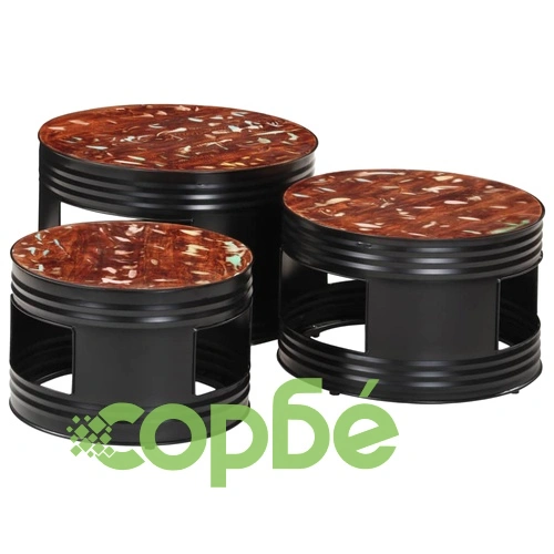 Бар маси с форма на барабан 3 бр масивна регенерирана дървесина ➤ топ цена ➤ sorbe.bg