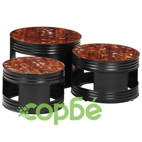 Бар маси с форма на барабан 3 бр масивна регенерирана дървесина ➤ топ цена ➤ sorbe.bg