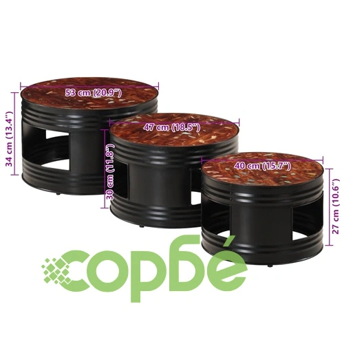 Бар маси с форма на барабан 3 бр масивна регенерирана дървесина ➤ топ цена ➤ sorbe.bg