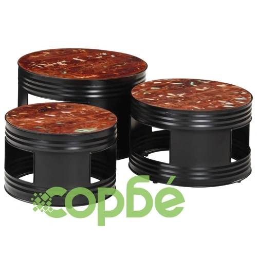 Бар маси с форма на барабан 3 бр масивна регенерирана дървесина ➤ топ цена ➤ sorbe.bg