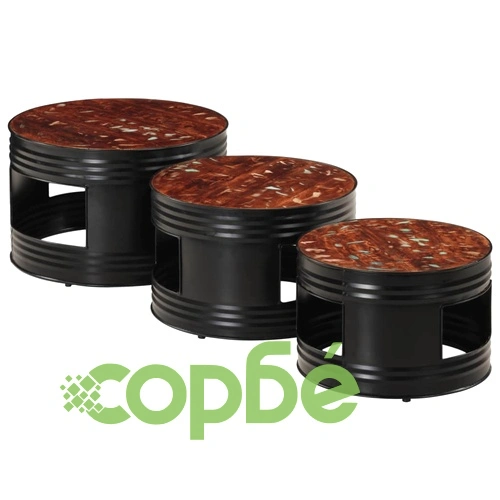 Бар маси с форма на барабан 3 бр масивна регенерирана дървесина ➤ топ цена ➤ sorbe.bg