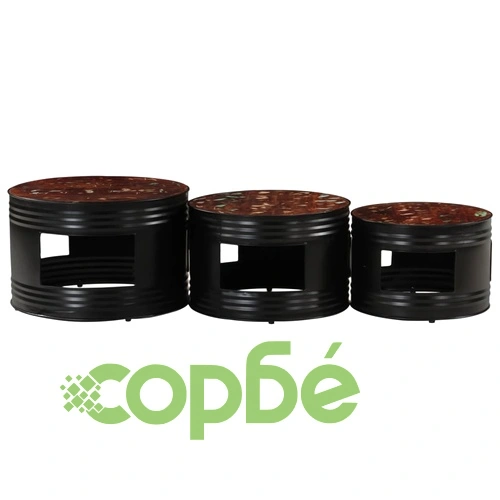 Бар маси с форма на барабан 3 бр масивна регенерирана дървесина ➤ топ цена ➤ sorbe.bg