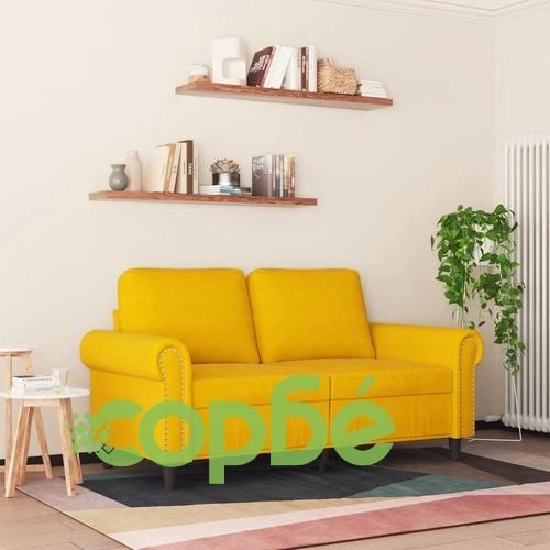 2-местен диван, жълт, 120 см, кадифе ➤ топ цена ➤ sorbe.bg